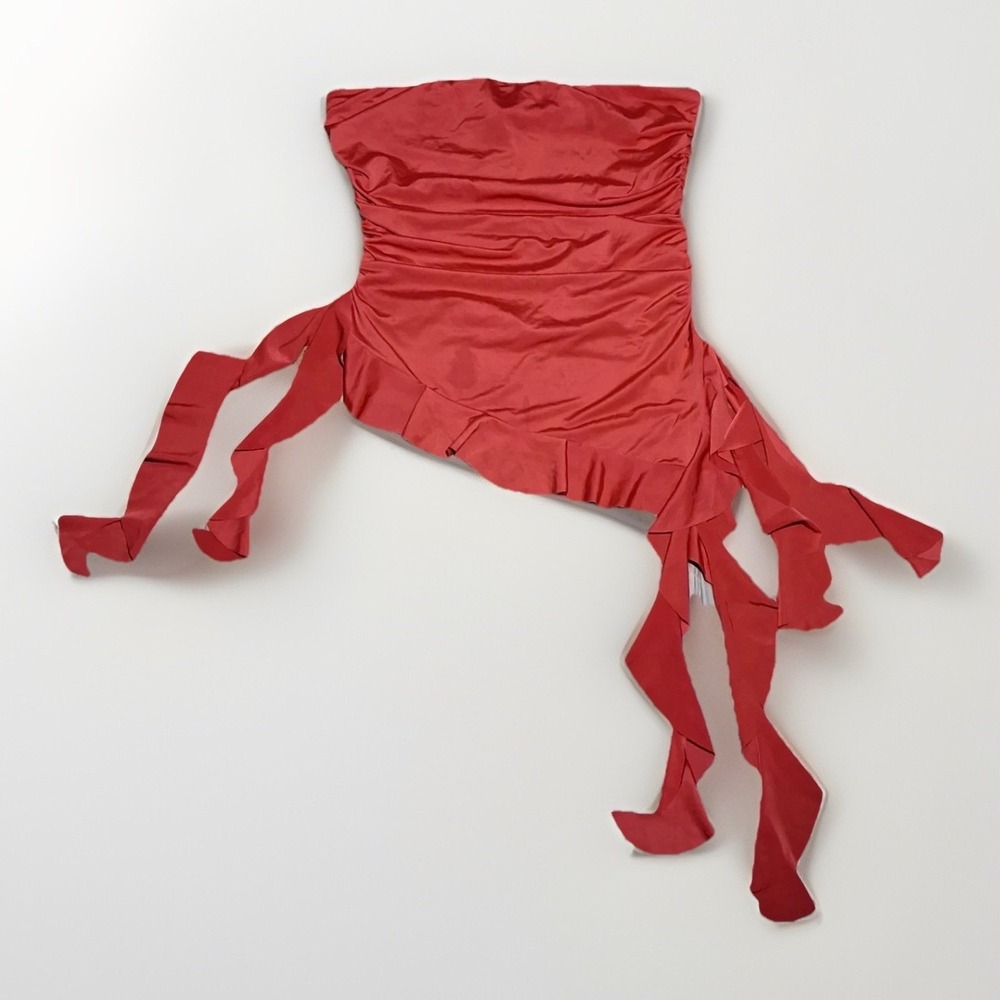 THIRTY/THIRTY Red Strapless Ruched Asymmetrical Ruffle Women's Top Size M